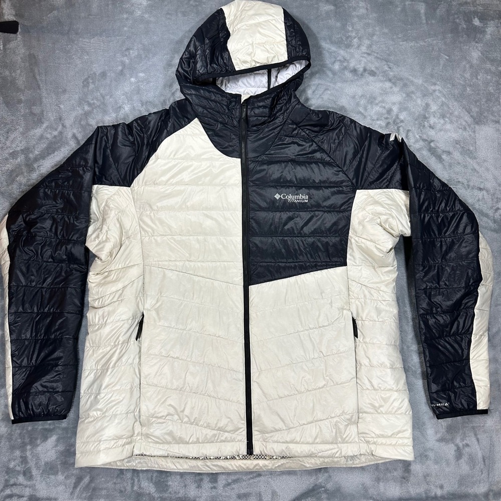 Columbia Titanium Omni-Heat Infinity Puffer Jacket XXL Black Cream Colorblock